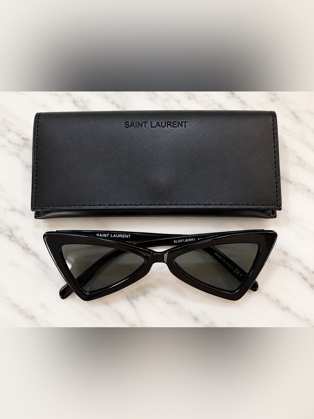 Saint Laurent Glossy Black Cat-Eye Sunglasses with Dark Lenses - Picture 3 of 4